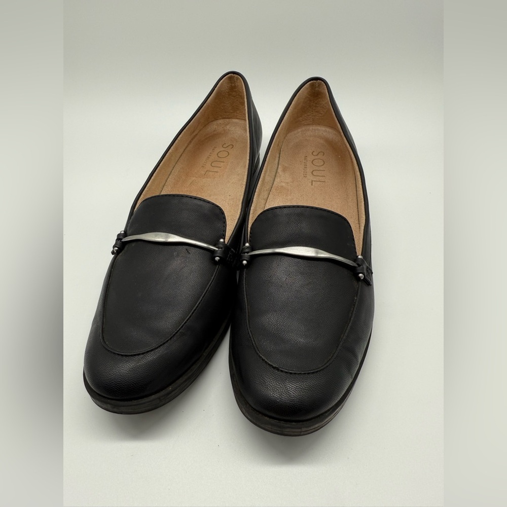 Soul by Naturalizer Women's Black Loafers with silver metal detail